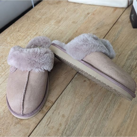 Dearfoam fireside Sydney shearling 100% Wool dusty pink slides 41/10 - Picture 1 of 11